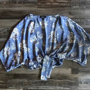Lulu’s Kimono Wrap Silk Top in Baby Blue🦋